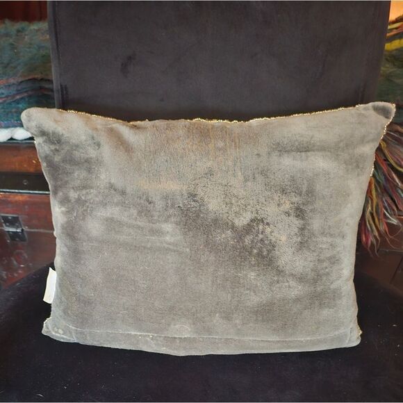 EMBELLISHED SILVER GOLD BEADED DECORATIVE PILLOW - Picture 2 of 10